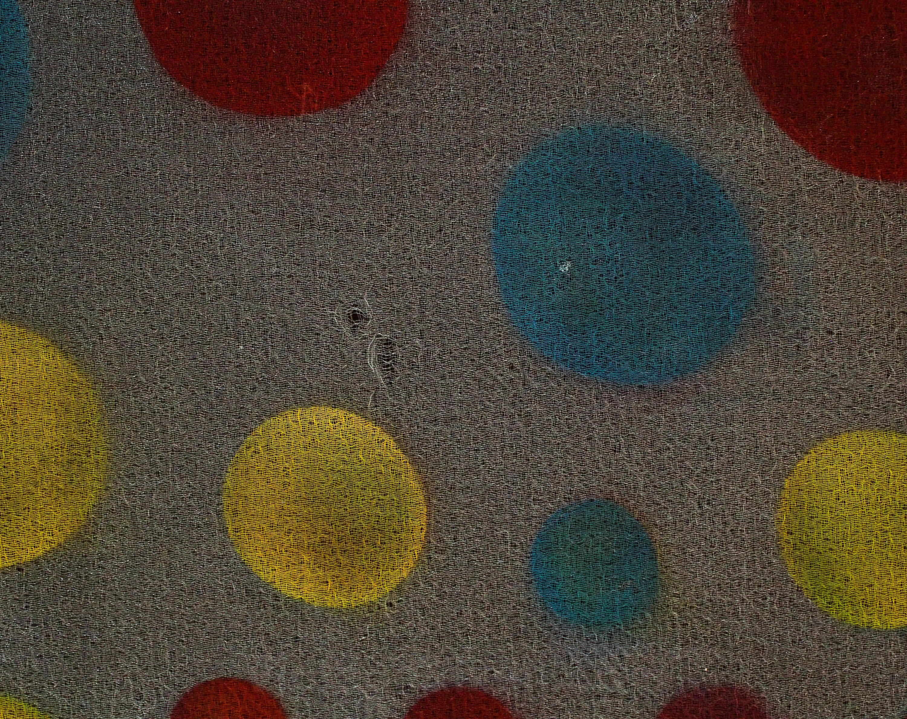 1960s Mod Sheer Scarf - Like Polka Dots on Frosty White Chiffon for Bouffant Hairdos - Red Yellow Blue Geometric Dots - 27 Inches Square