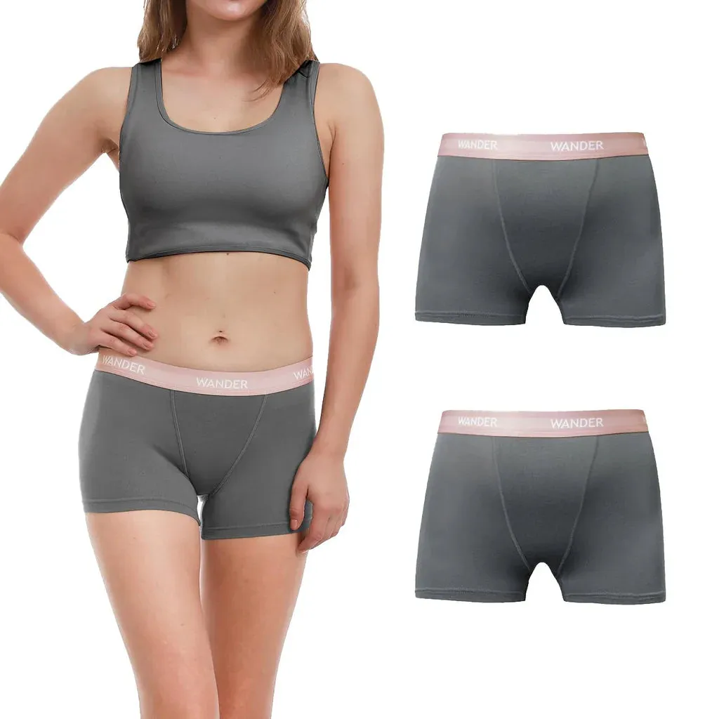 2 Pcs Grey Women's Boxer Underwear, Women's Boyshort Panties