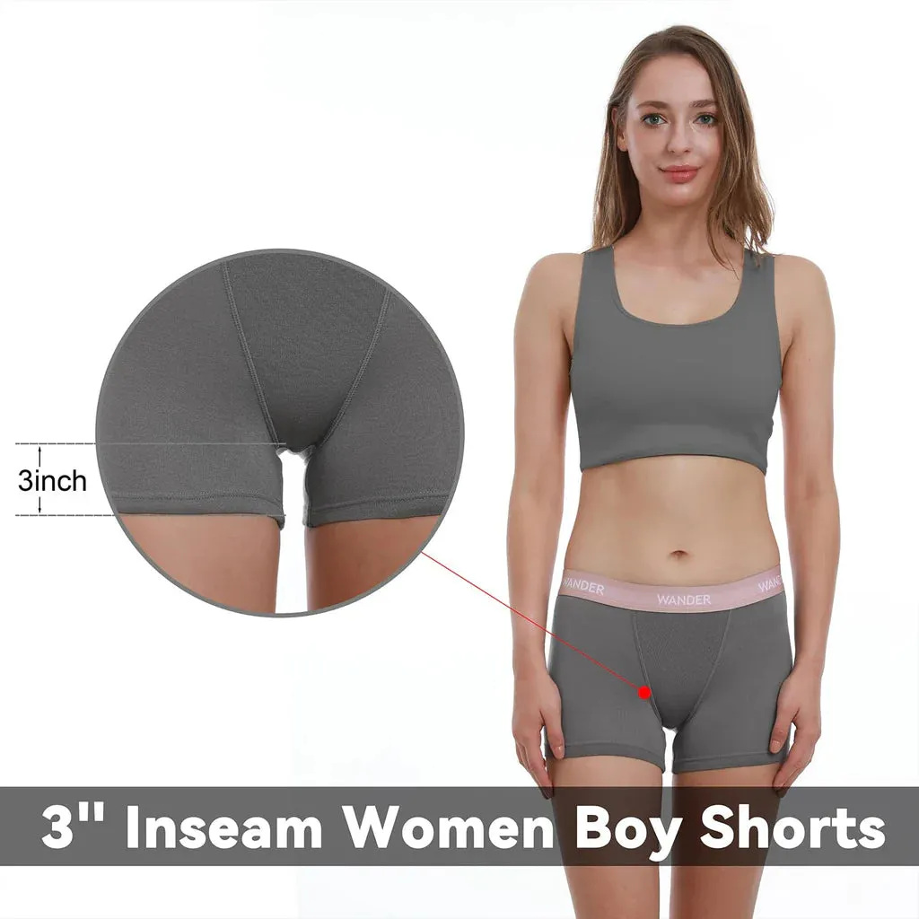 2 Pcs Grey Women's Boxer Underwear, Women's Boyshort Panties