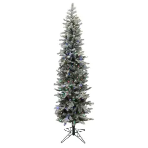 8' Frosted Glitter Tannenbaum Pine Artificial Christmas Tree Colored LED Lights