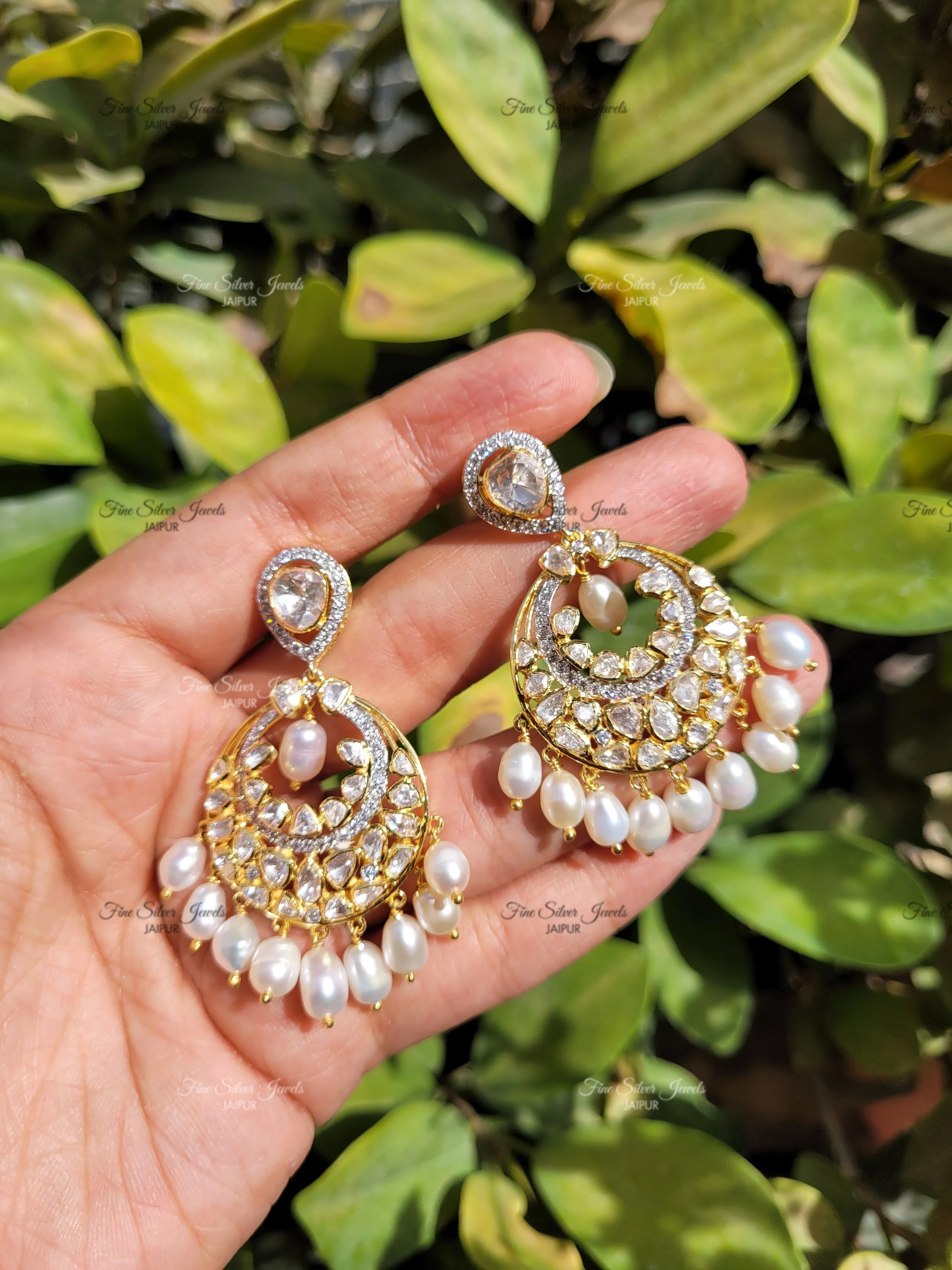 925 silver WHITE PEARLS CHANDBALI
