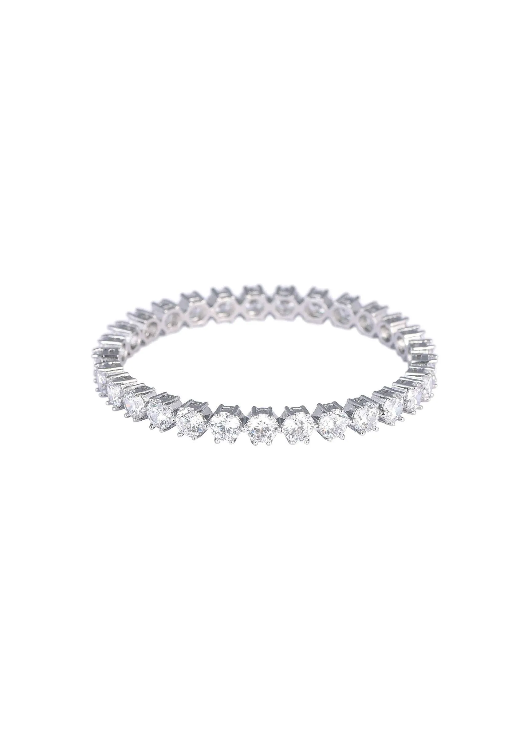 92.5 Sterling Silver Bangles With Studded Zirconia Set of 2