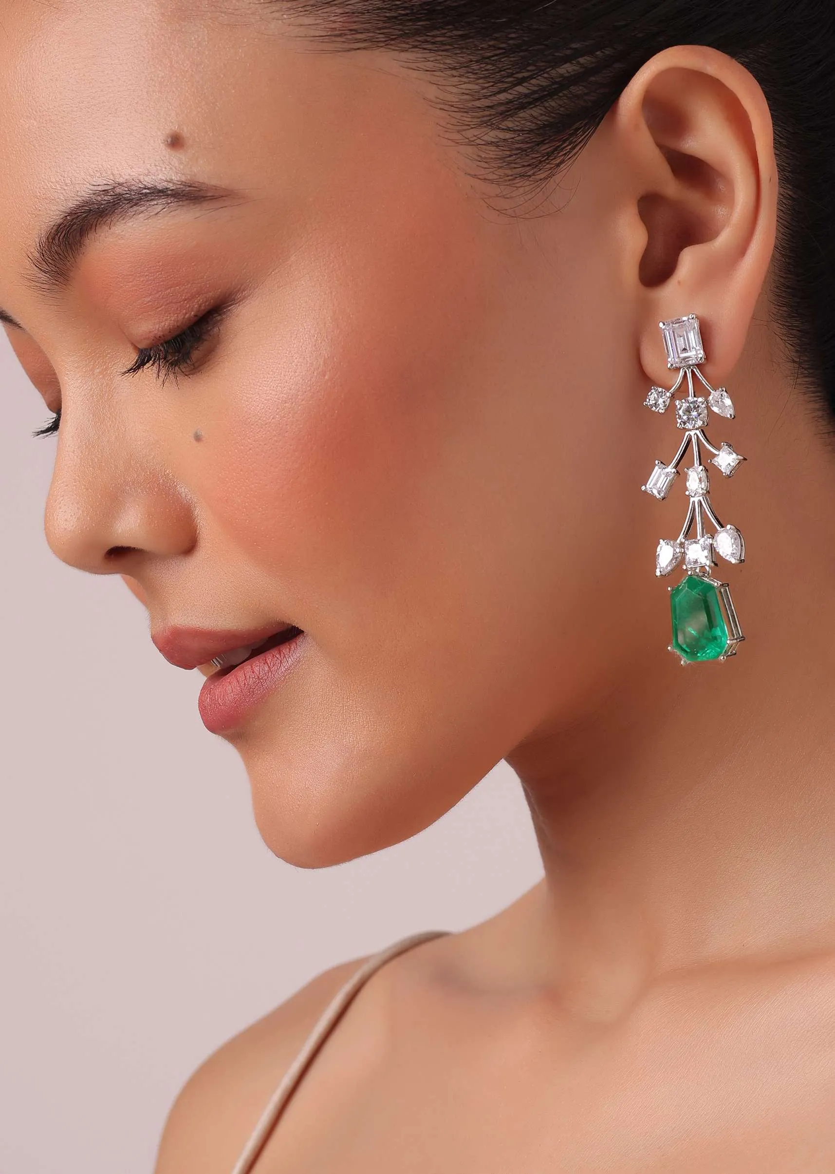 92.5 Sterling Silver Emerald Drop Pendant Necklace Set