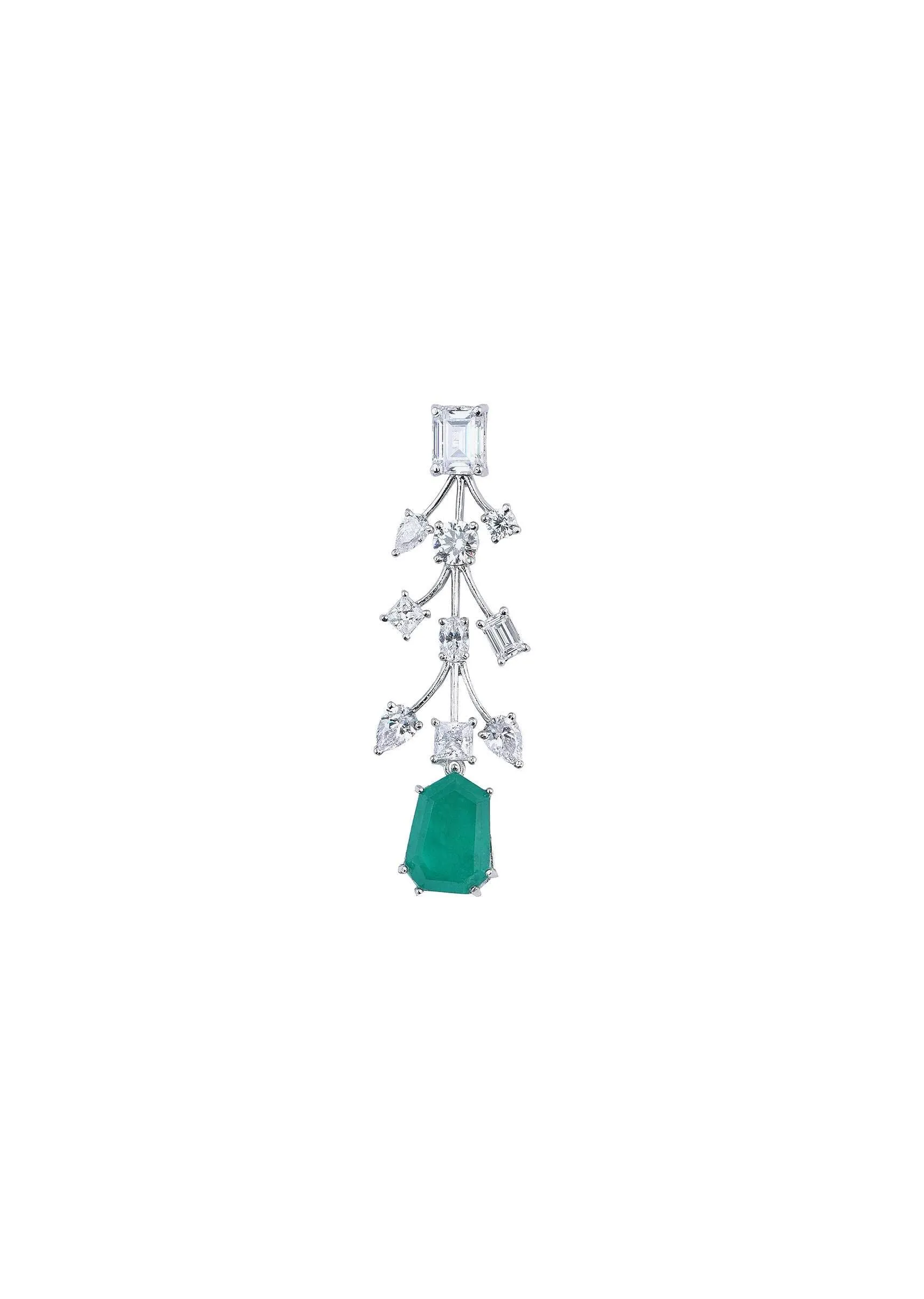92.5 Sterling Silver Emerald Drop Pendant Necklace Set