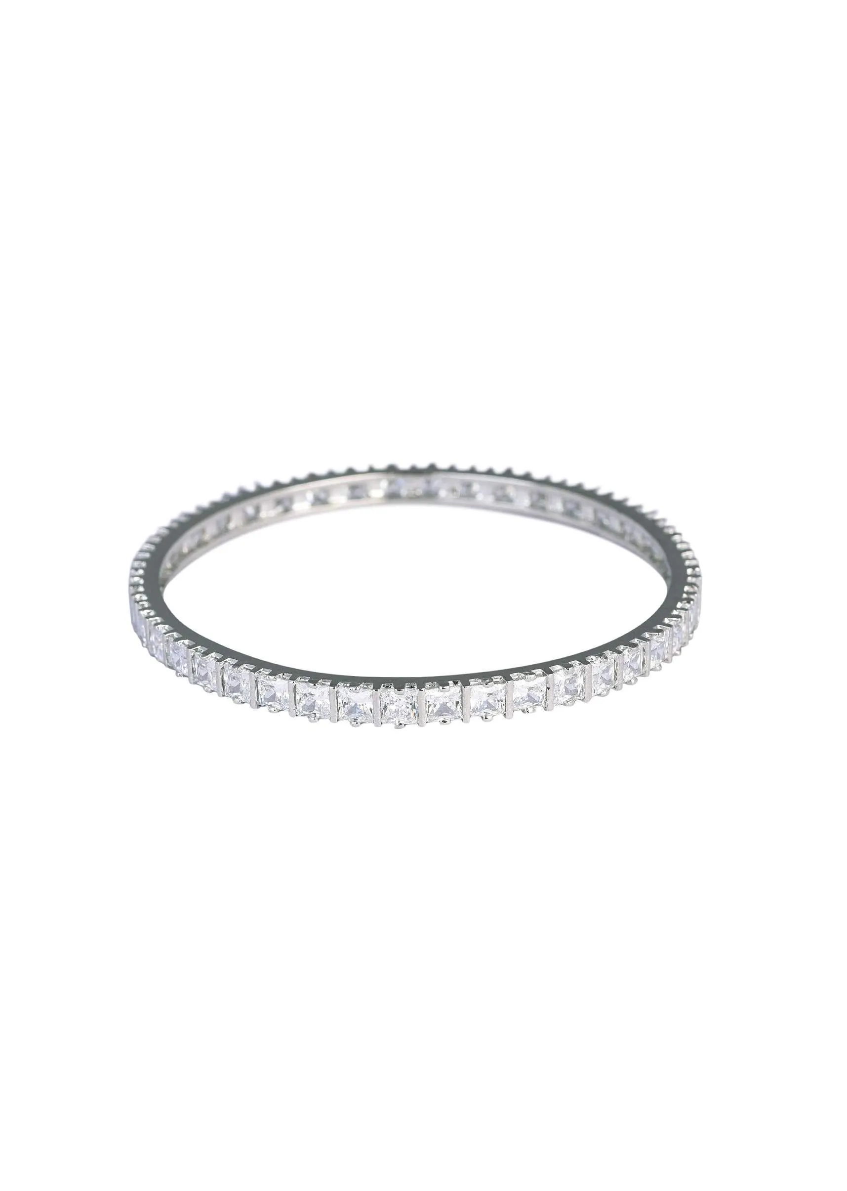 92.5 Sterling Silver Finish Zirconia Bangles Set of 2