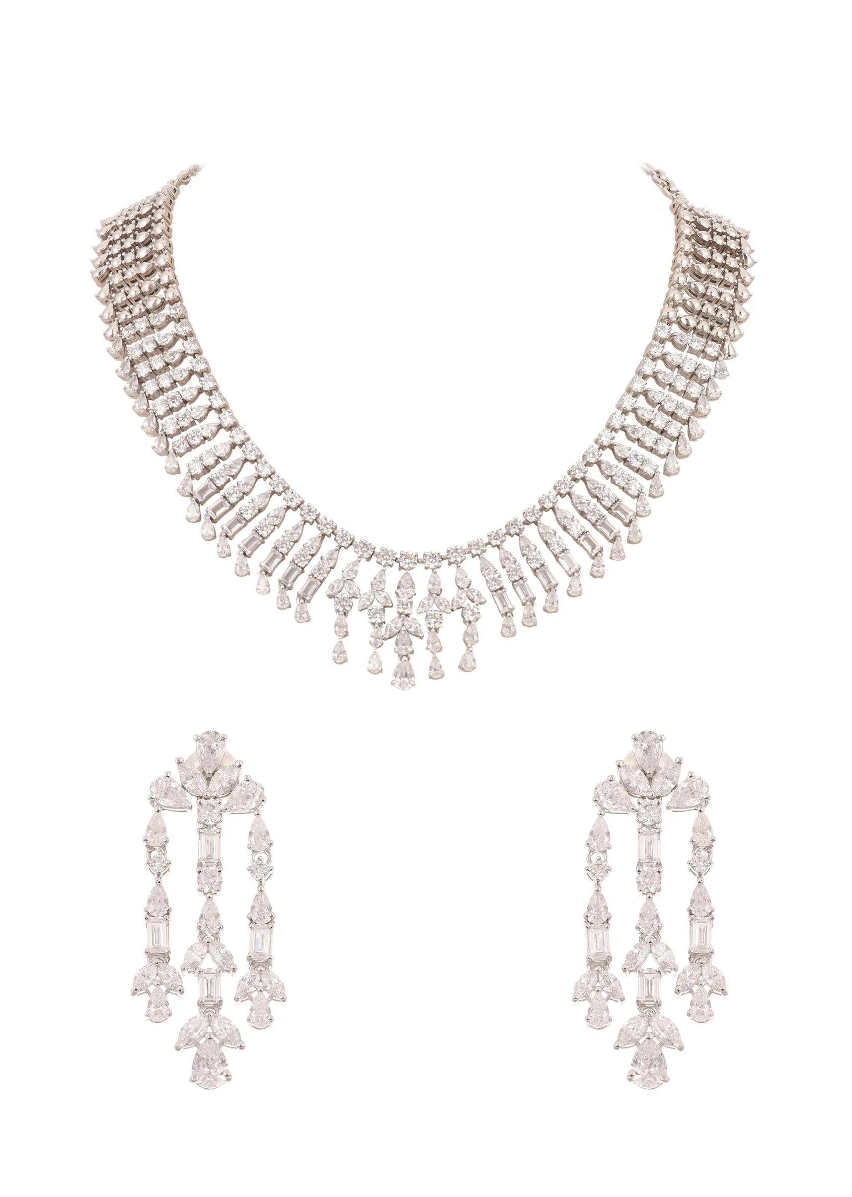 92.5 Sterling Silver Necklace Set with Stone Drops