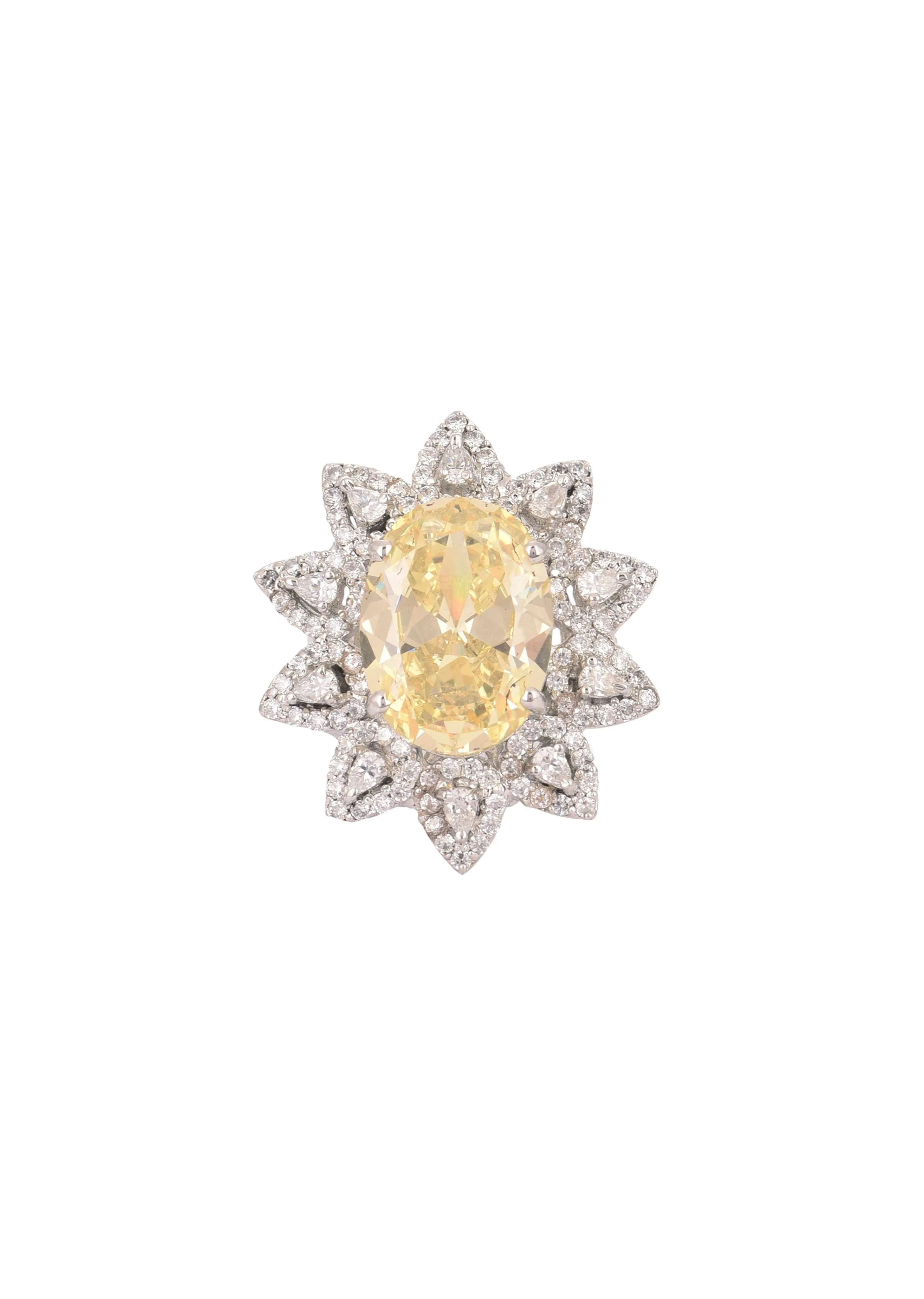 92.5 Sterling Silver Ring Embedded with Yellow Stone And Faux Diamonds