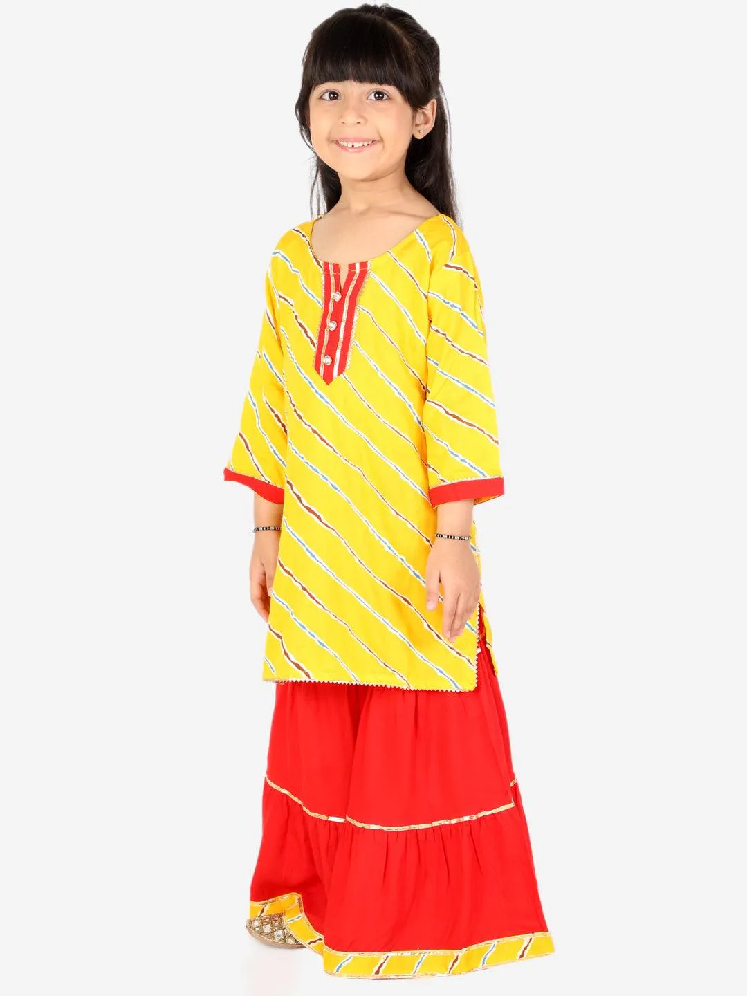 Ahhaaaa Kids Ethnic Cotton Jaipuri Printed Kurti with Sharara Set for Baby Girls