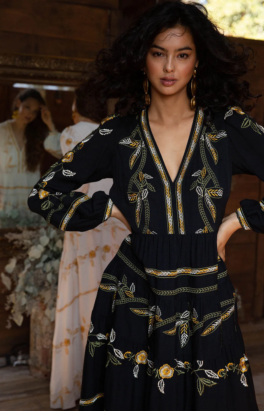 Amelia Embroidered Crepe Maxi Dress