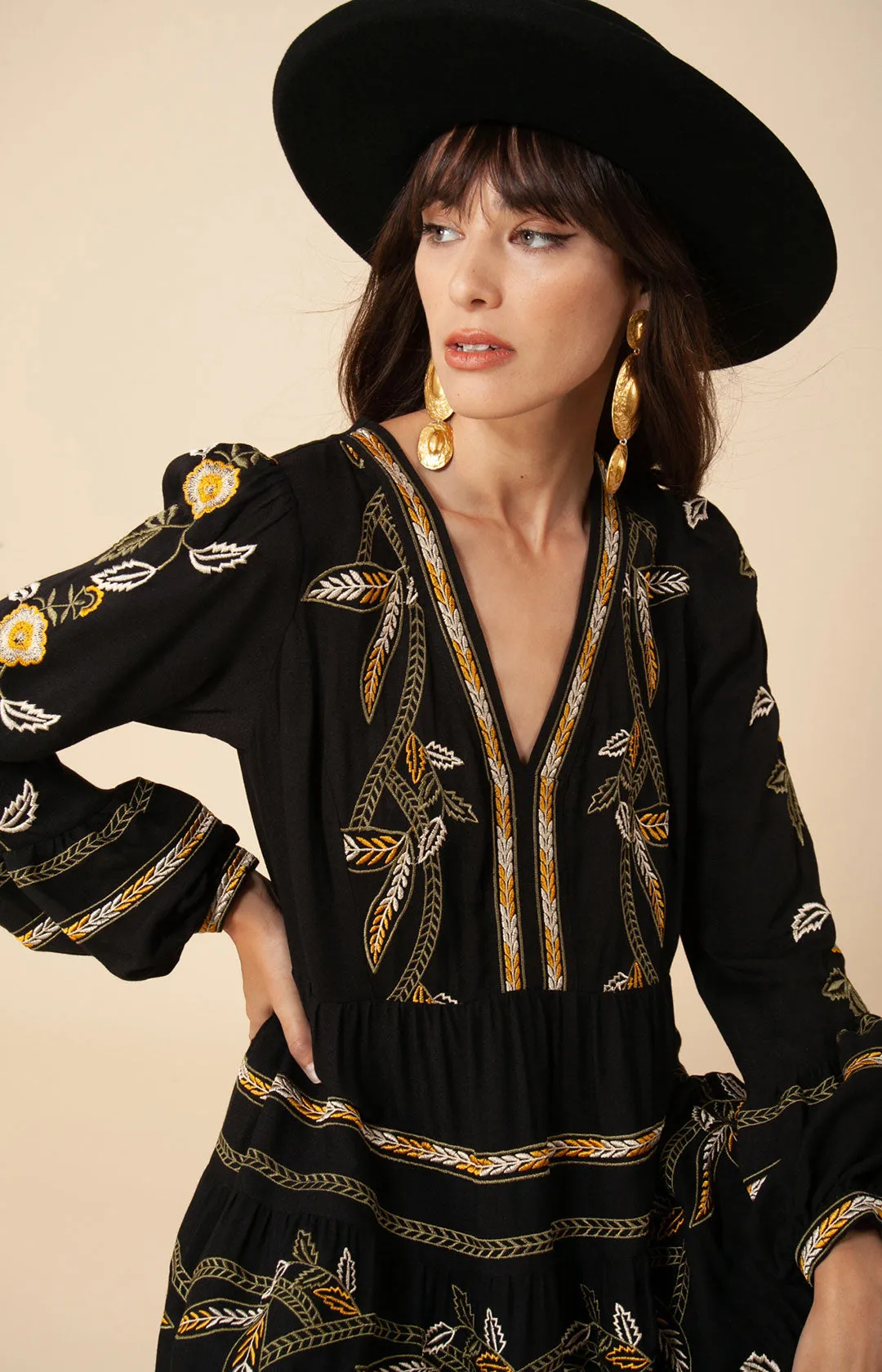 Amelia Embroidered Crepe Maxi Dress