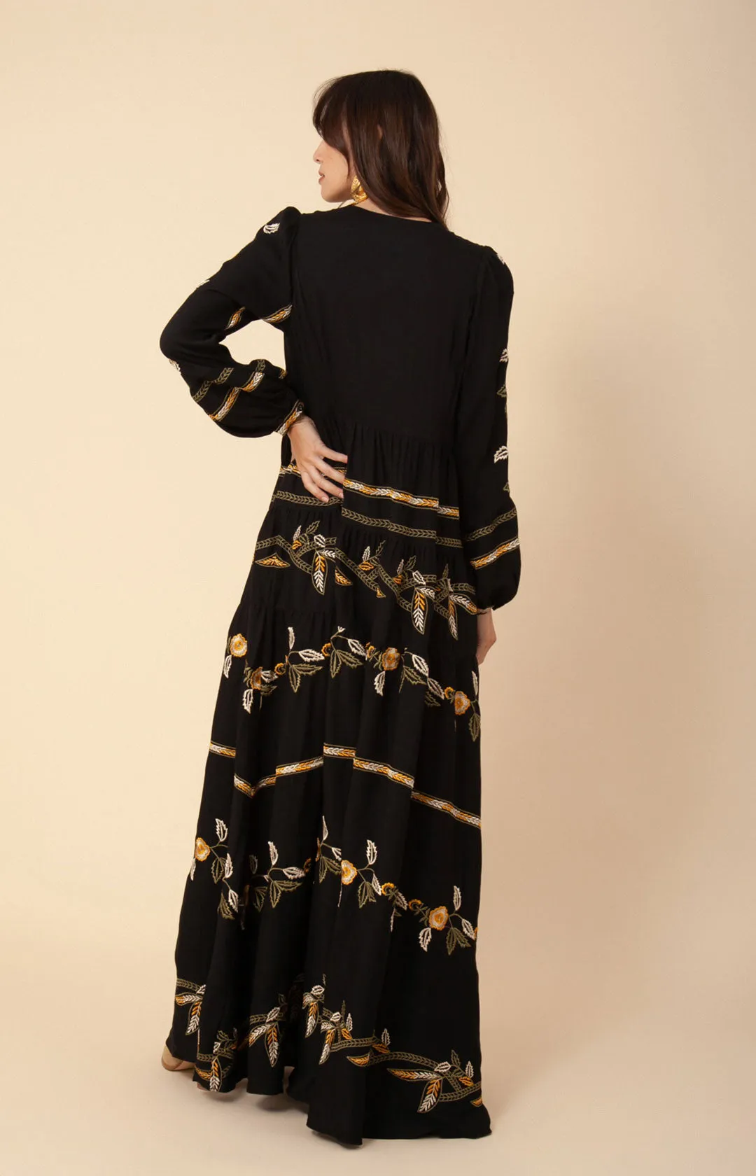 Amelia Embroidered Crepe Maxi Dress