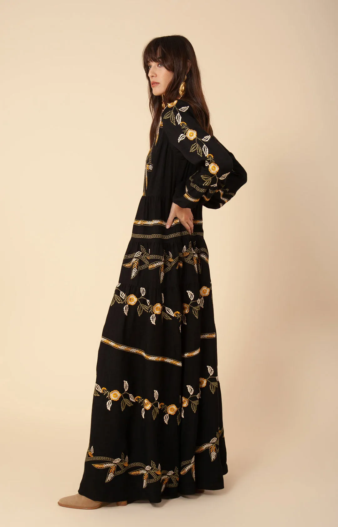 Amelia Embroidered Crepe Maxi Dress