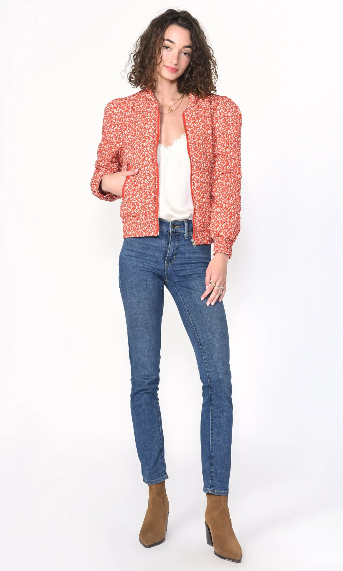 Aniston Ditsy Floral Padded Bomber Jacket