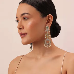 Aqua Oxidised Tiered Earrings With Pearl Drops