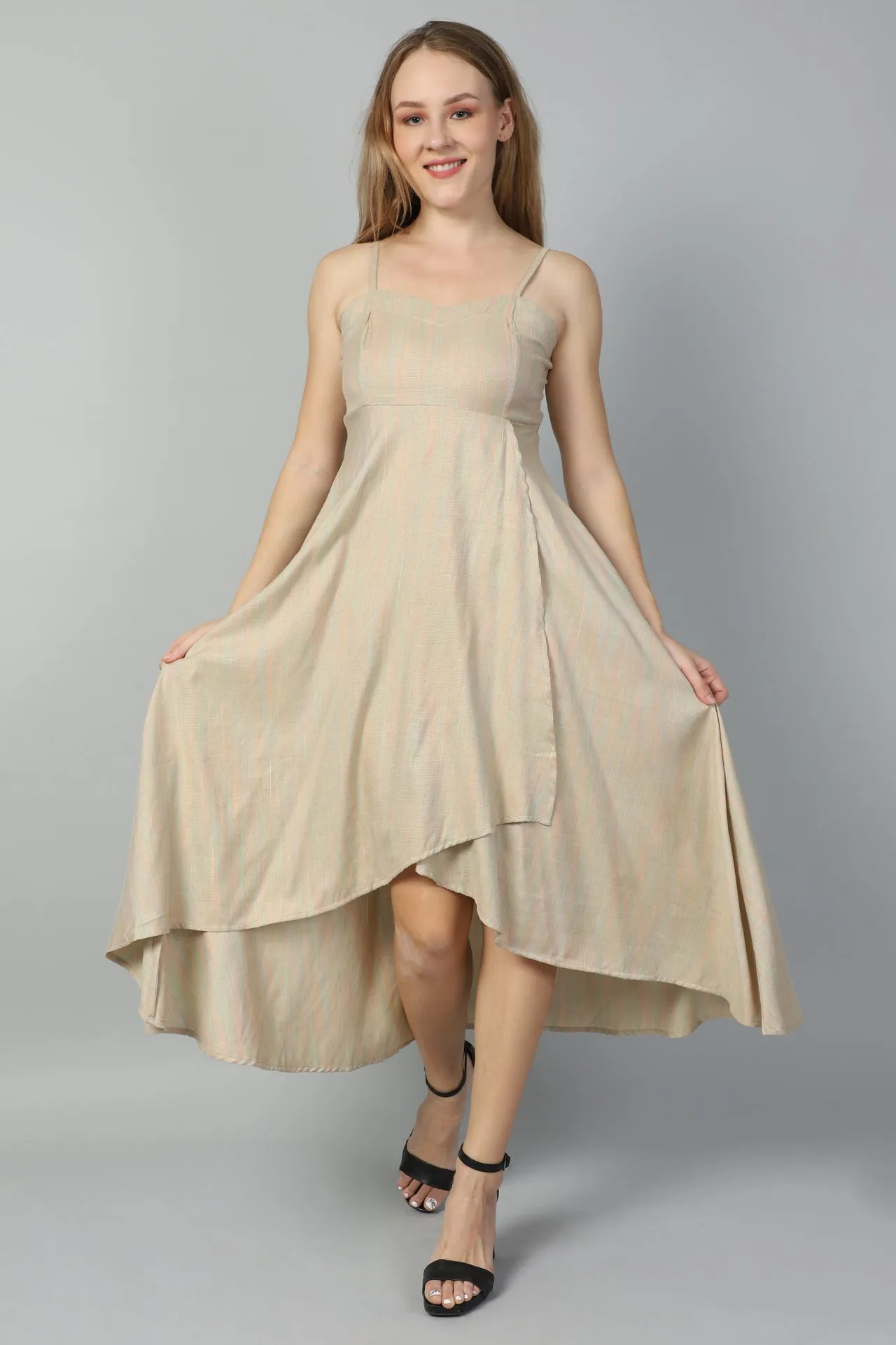 Asymmetric Strappy Sweetheart Neck Overlap Front Cut Dress