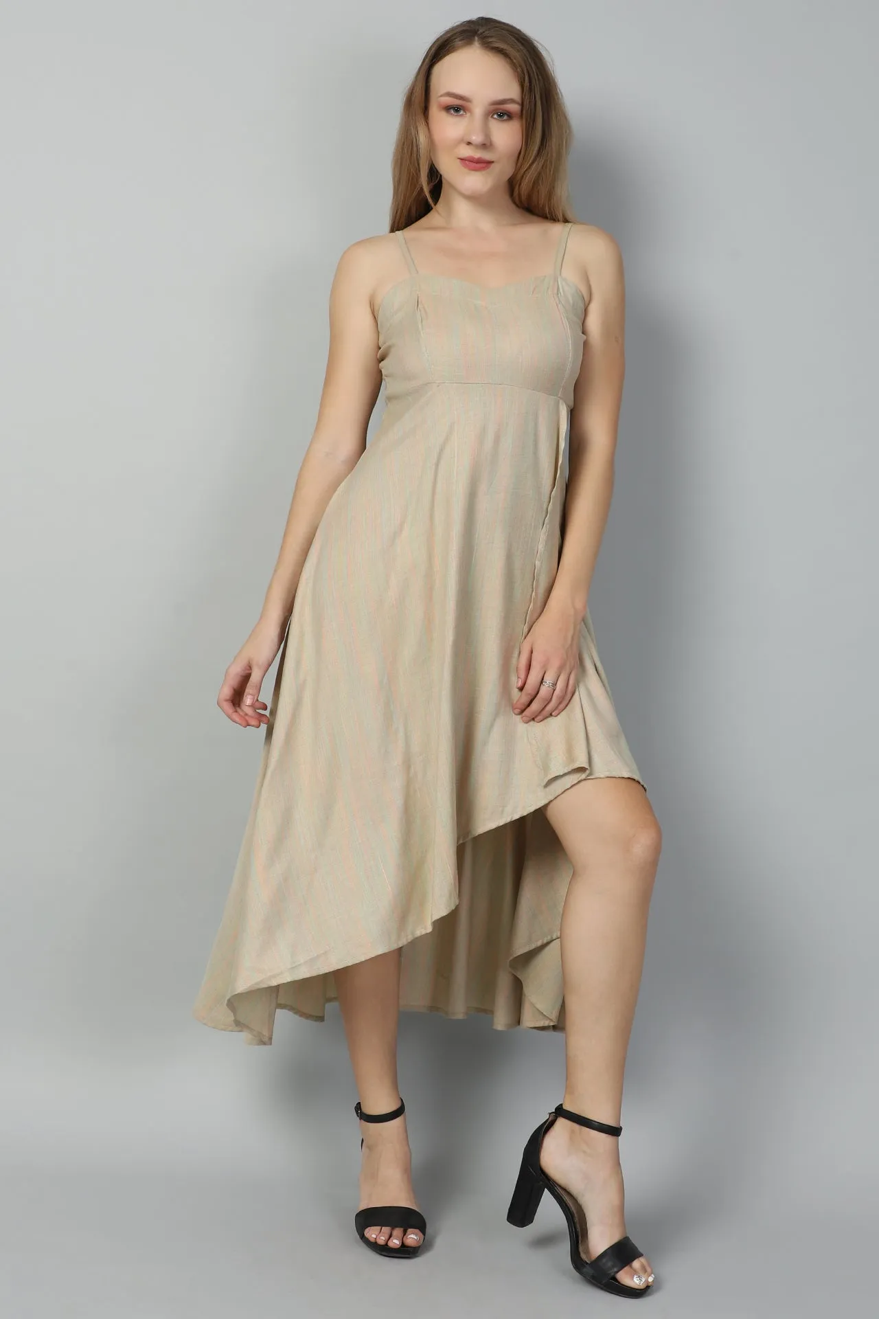 Asymmetric Strappy Sweetheart Neck Overlap Front Cut Dress