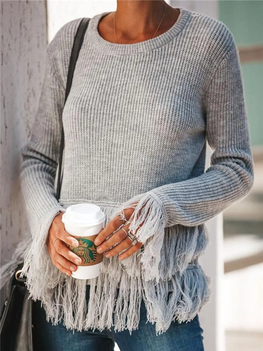 Autumn And Winter Ladies Tassel Knitted Sweater