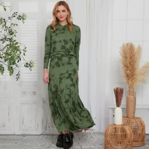 Ayala Ruffle Hem Maxi Skirt: Olive Tie Dye