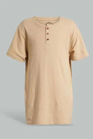 Beige Henley T-Shirt Senior Boys