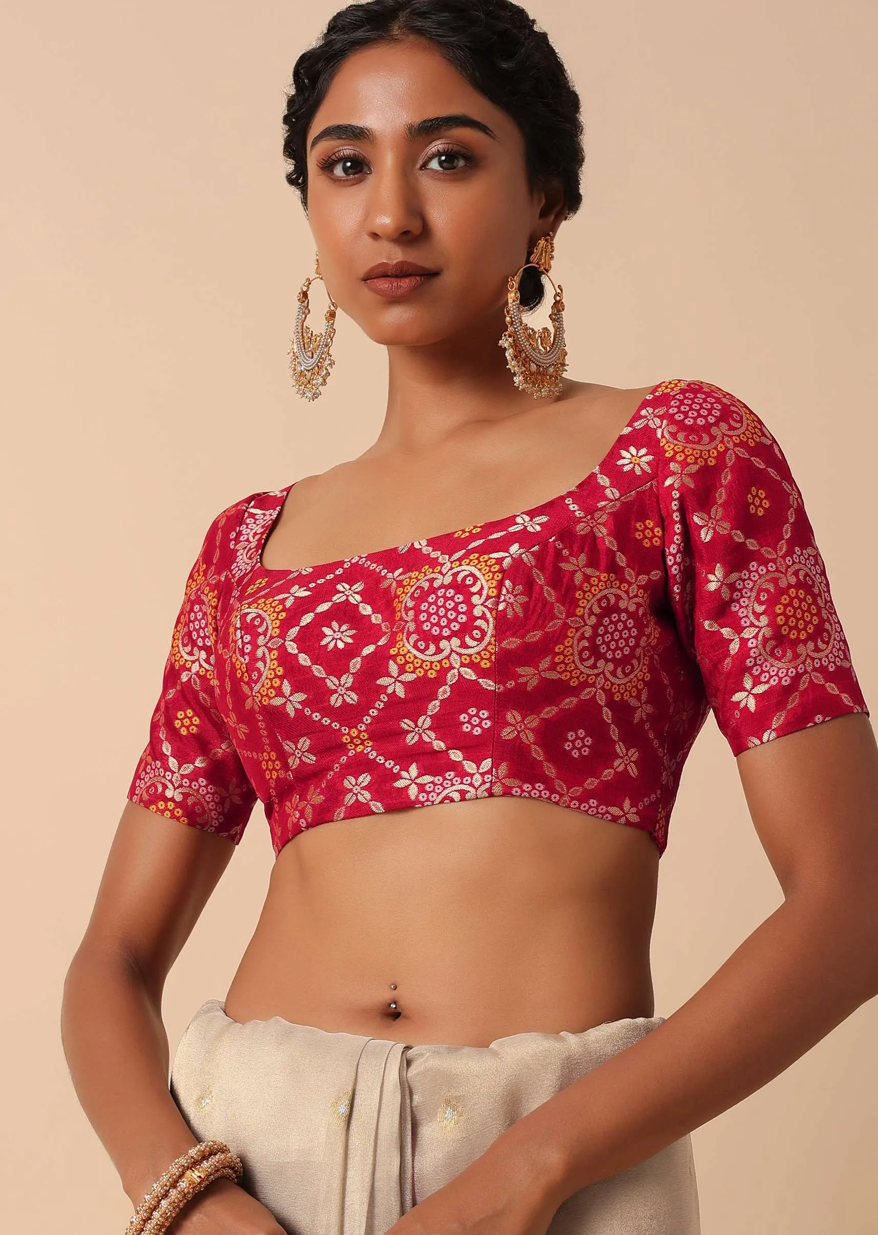 Beige Silk Embroidered Saree Set With Unstitched Blouse Piece