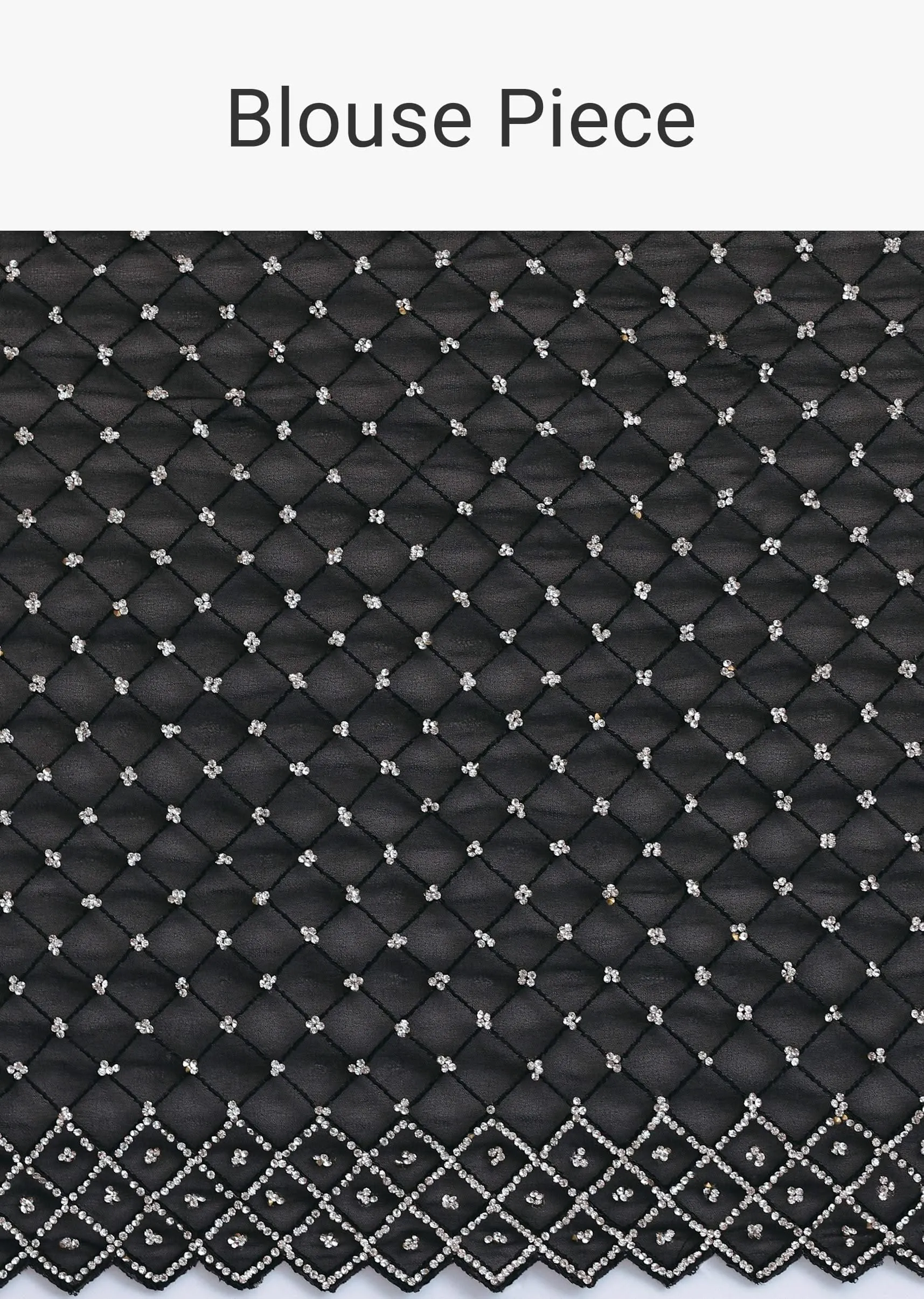 Black Georgette Saree With Stone Embroidery And Unstitched Blouse