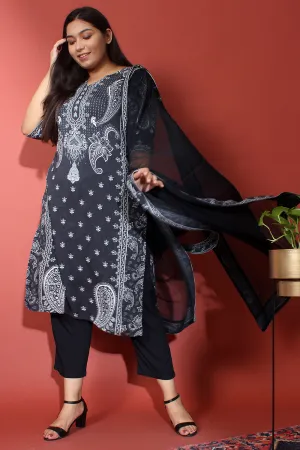 Black Luxe Ethnic Printed Kurti