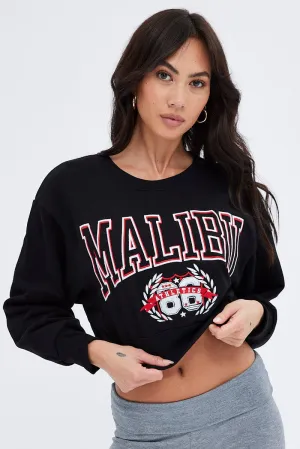 Black Sweater Round Neck Long Sleeve Embroidery