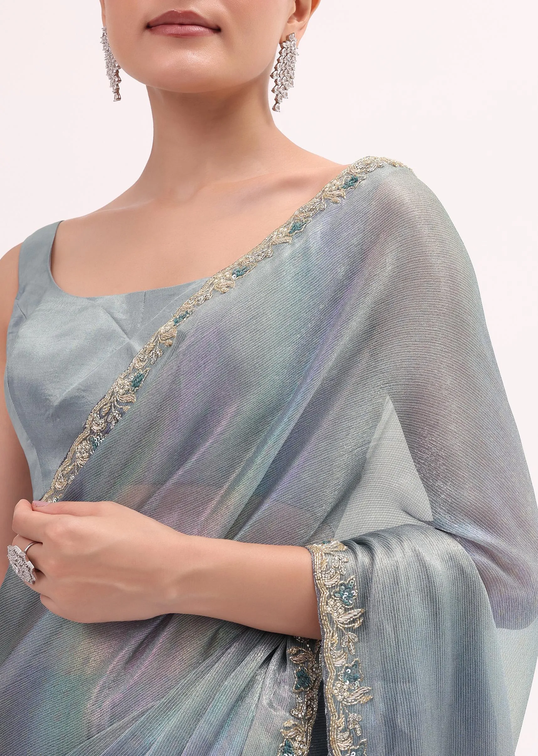 Blue Embroidered Saree With Unstitched Blouse