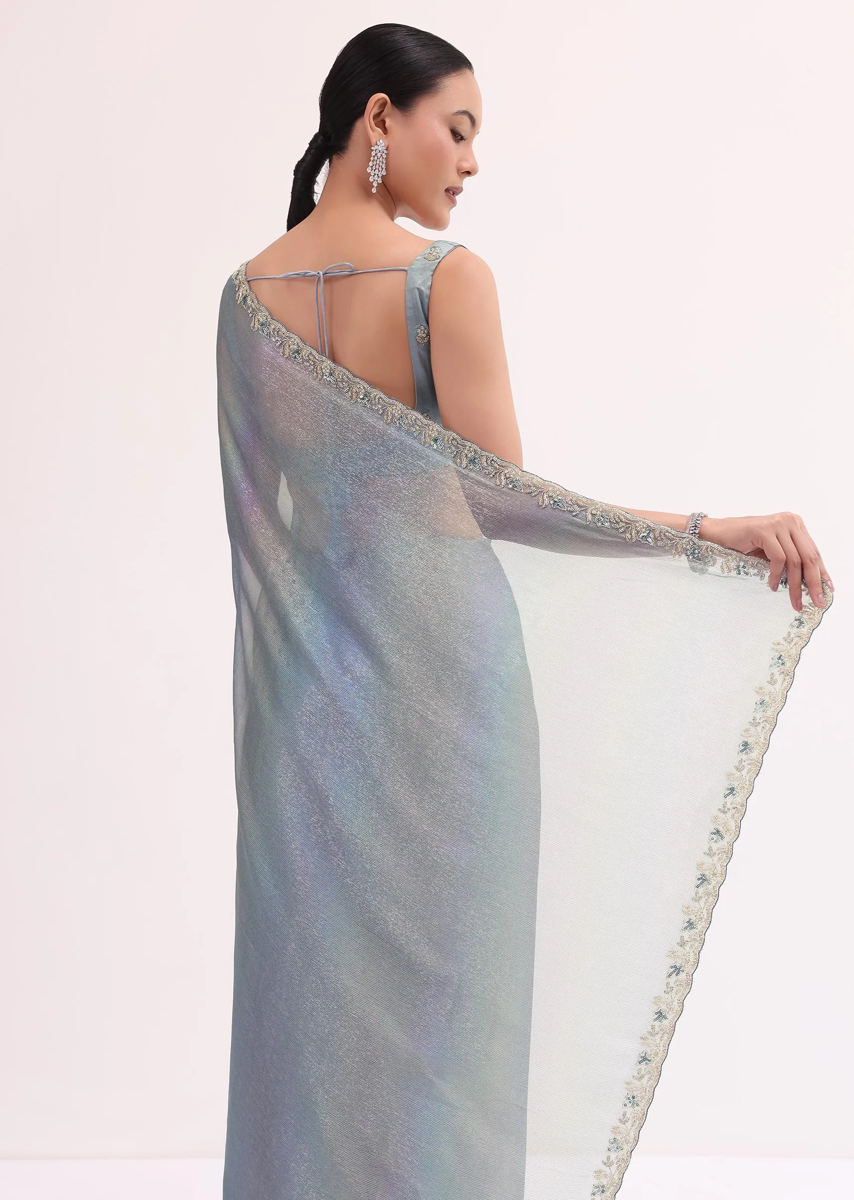 Blue Embroidered Saree With Unstitched Blouse
