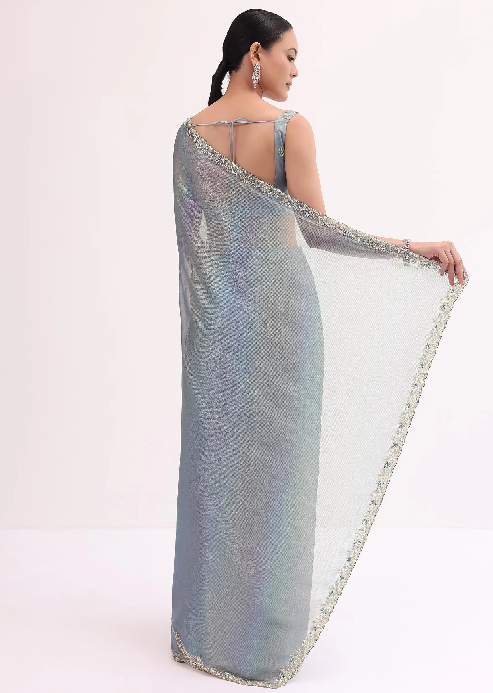 Blue Embroidered Saree With Unstitched Blouse