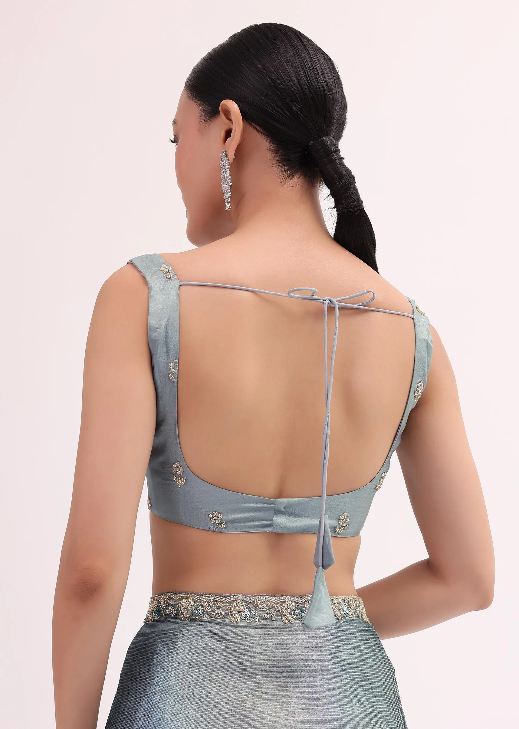Blue Embroidered Saree With Unstitched Blouse