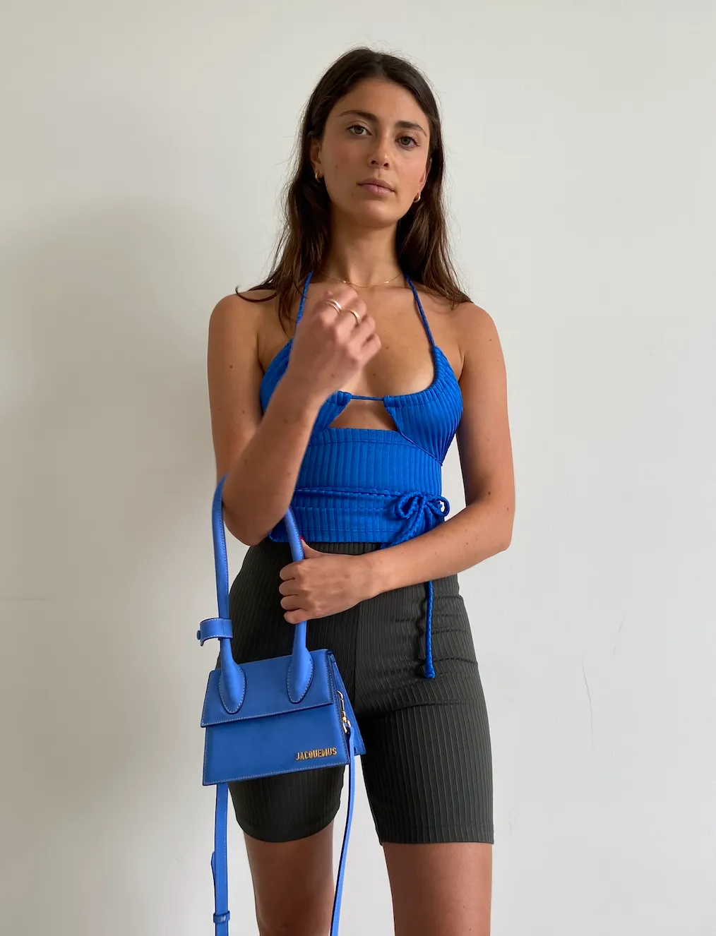 Blue Ribbed Bikini Tie Top