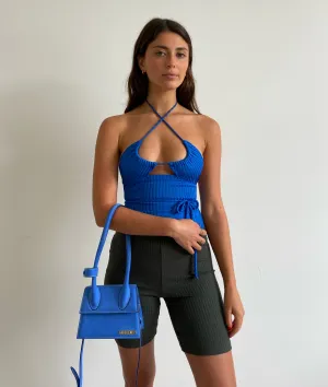 Blue Ribbed Bikini Tie Top