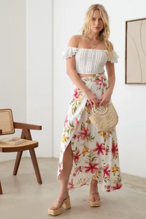 Boho Floral Side Tie Warp Maxi Skirt