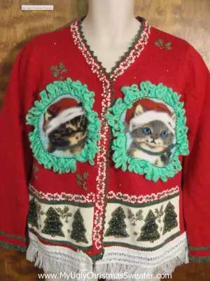 Bright Red Christmas and Kittens Ugly Christmas Sweater