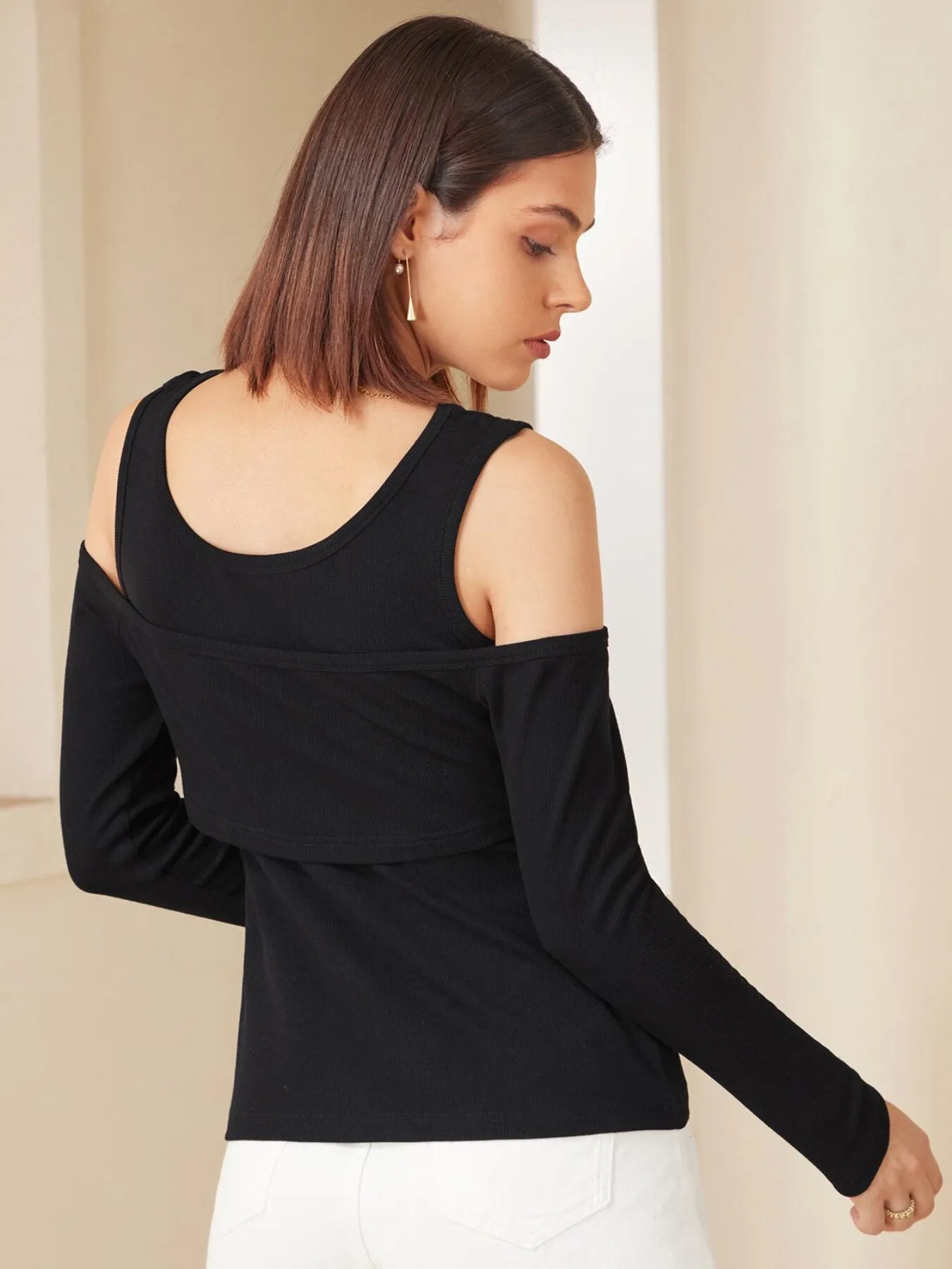 Button Front Cold Shoulder Top