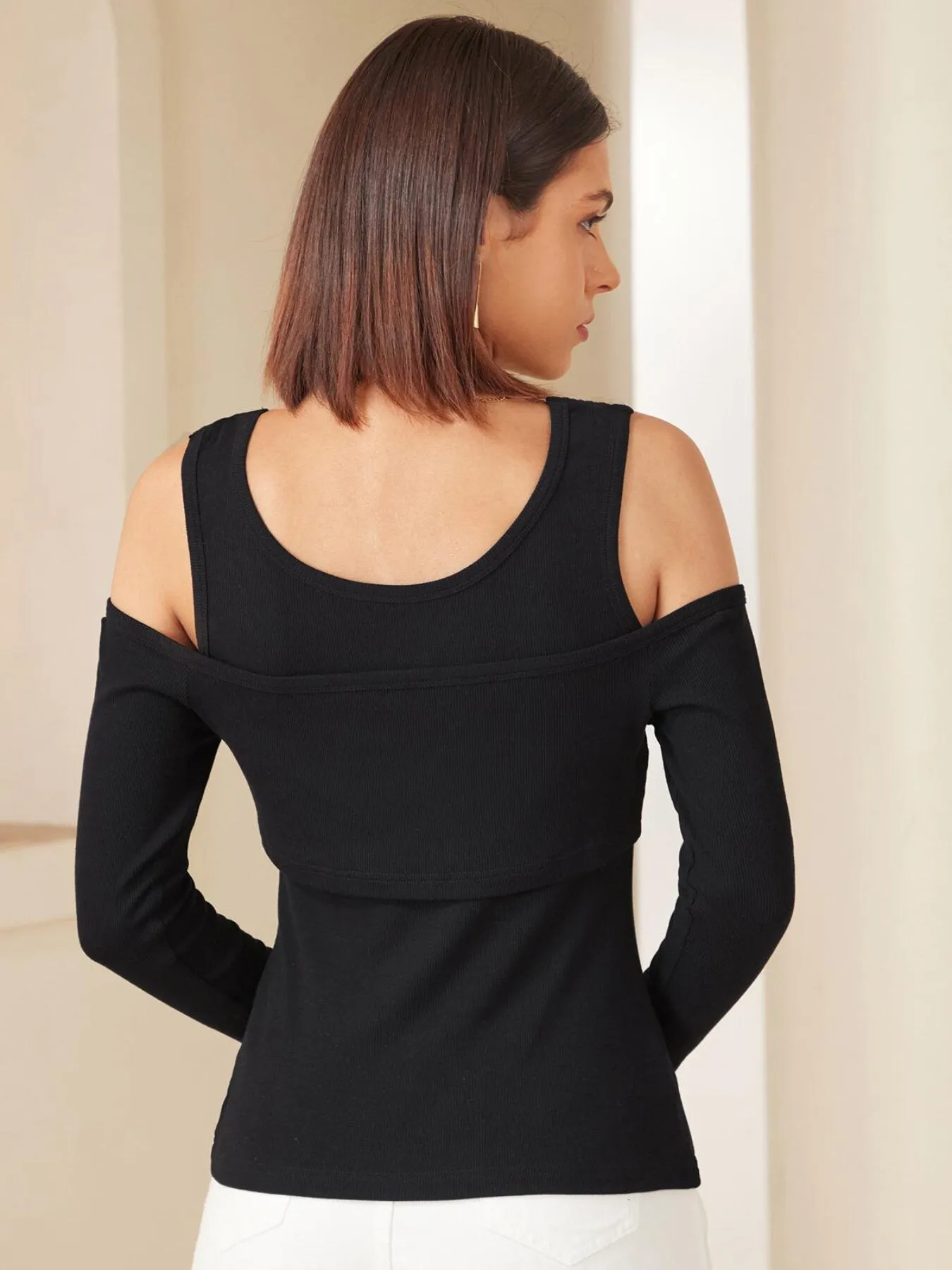 Button Front Cold Shoulder Top