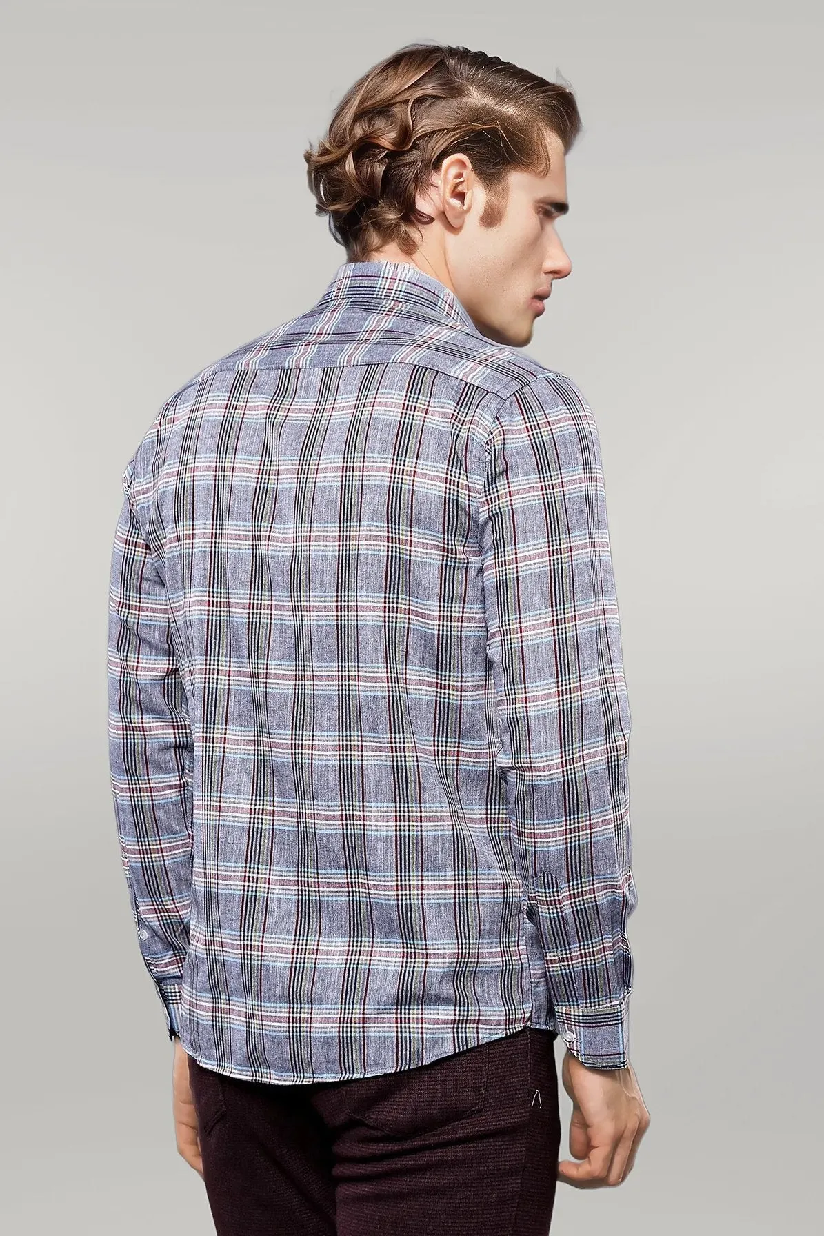 Casual Blue Plaid Shirt - Wessi