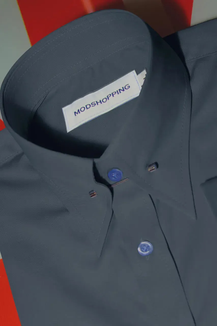 Charcoal Grey Pin High Collar Shirt