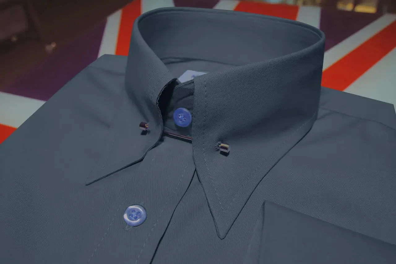 Charcoal Grey Pin High Collar Shirt