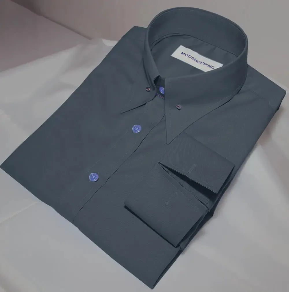 Charcoal Grey Pin High Collar Shirt
