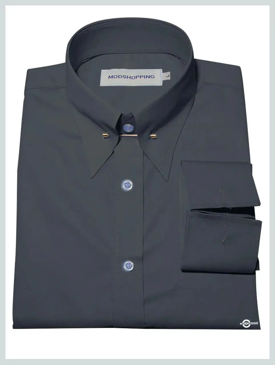 Charcoal Grey Pin High Collar Shirt