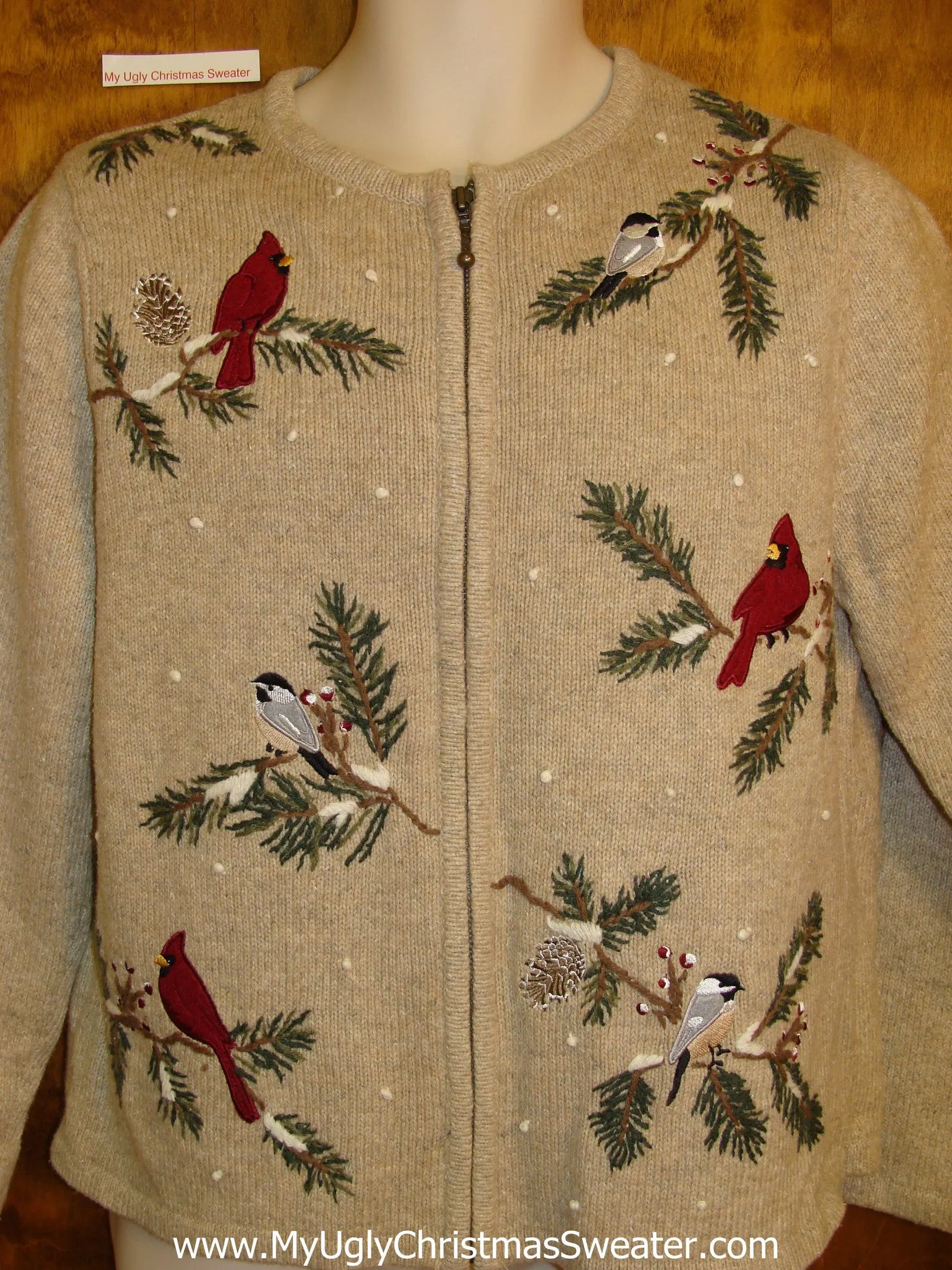 Cheesy Christmas Jumper Sweater with Cardinal Birds
