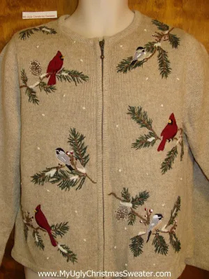 Cheesy Christmas Jumper Sweater with Cardinal Birds