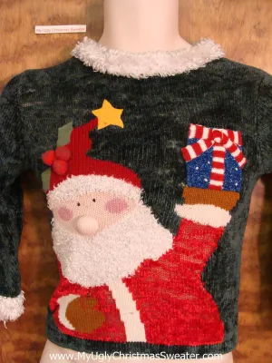 Child Size Huge Santa with Pom Pom Nose Ugliest Christmas Sweater Pullover