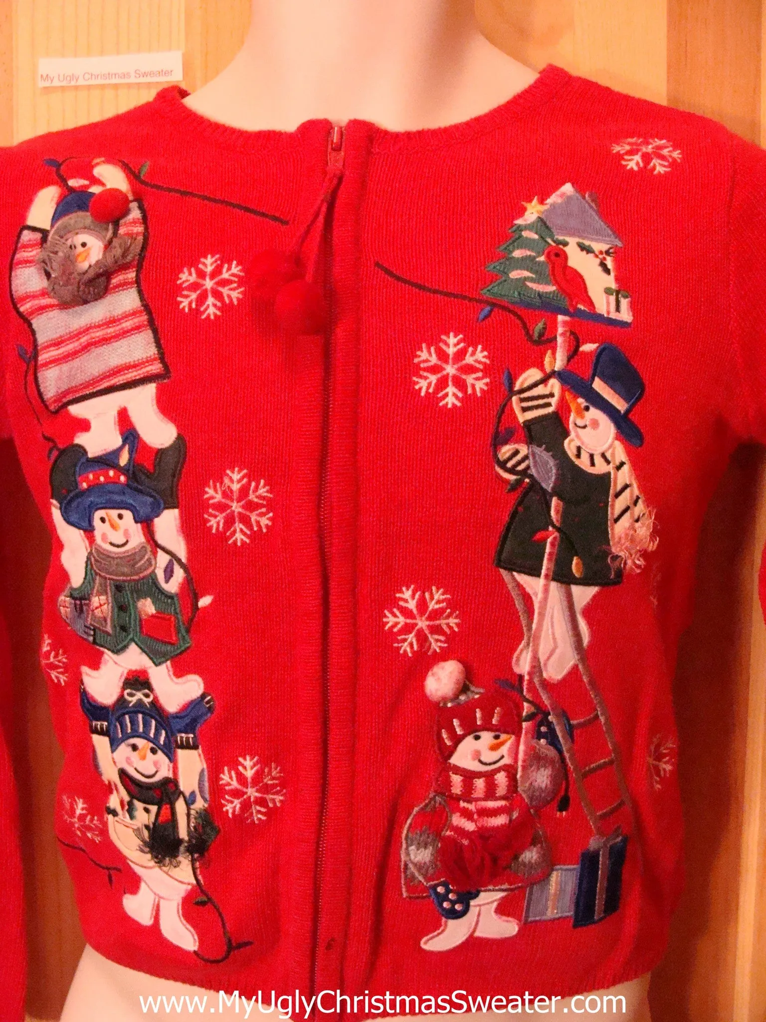 Child Size Red Ugly Christmas Sweater Stacked Snowmen