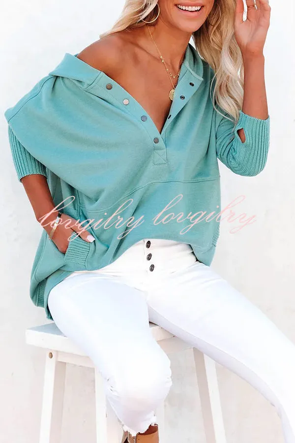 Coffee Perks Cotton Pocketed Henley Hoodie
