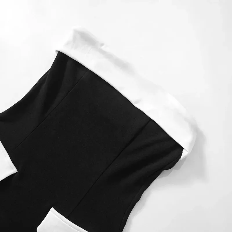 Contrast Mock Pocket Tube Top Trendy And Bodycon Maxi Skirt Set