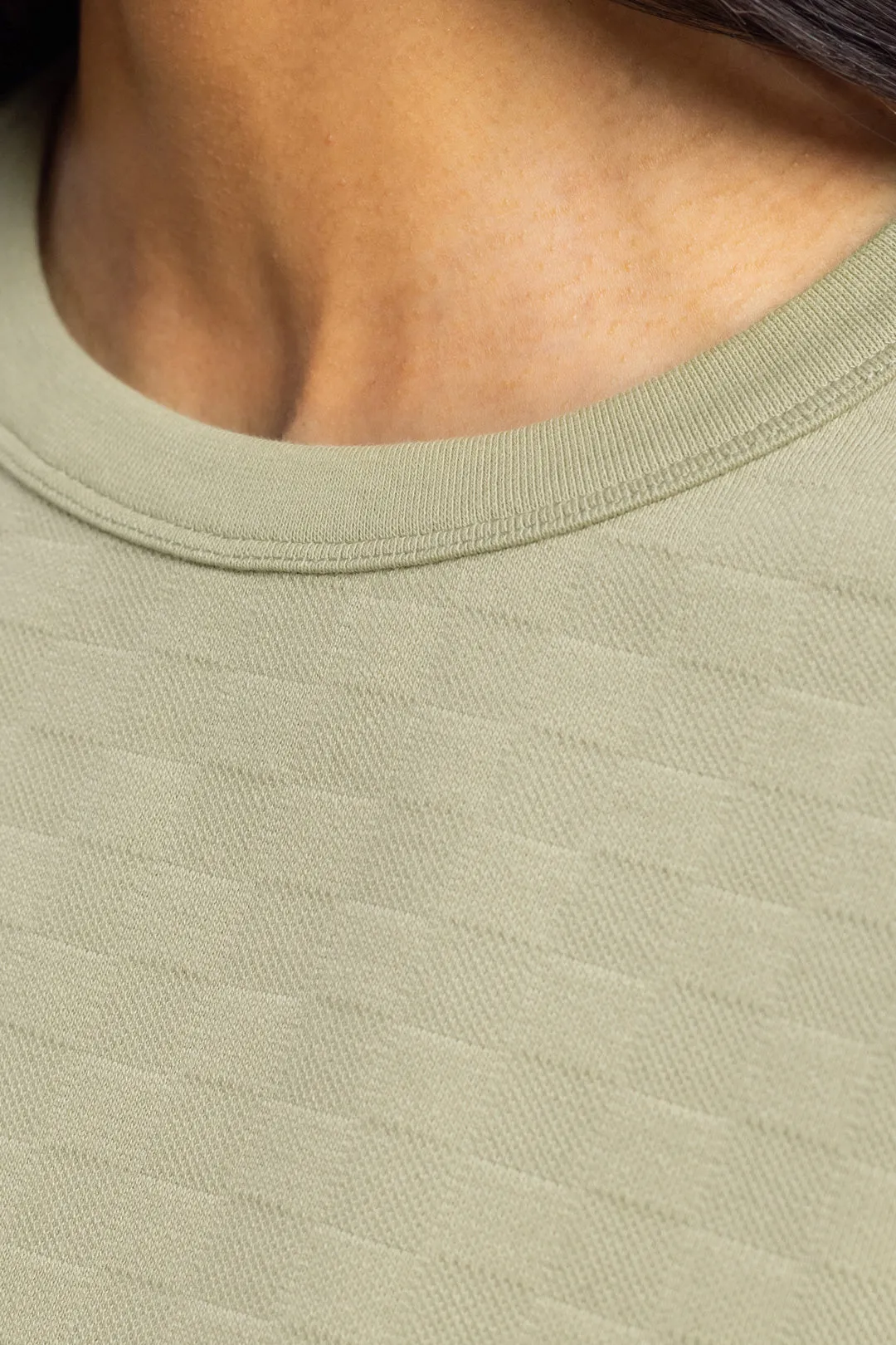 cropped tonal check t-shirt - seafoam green