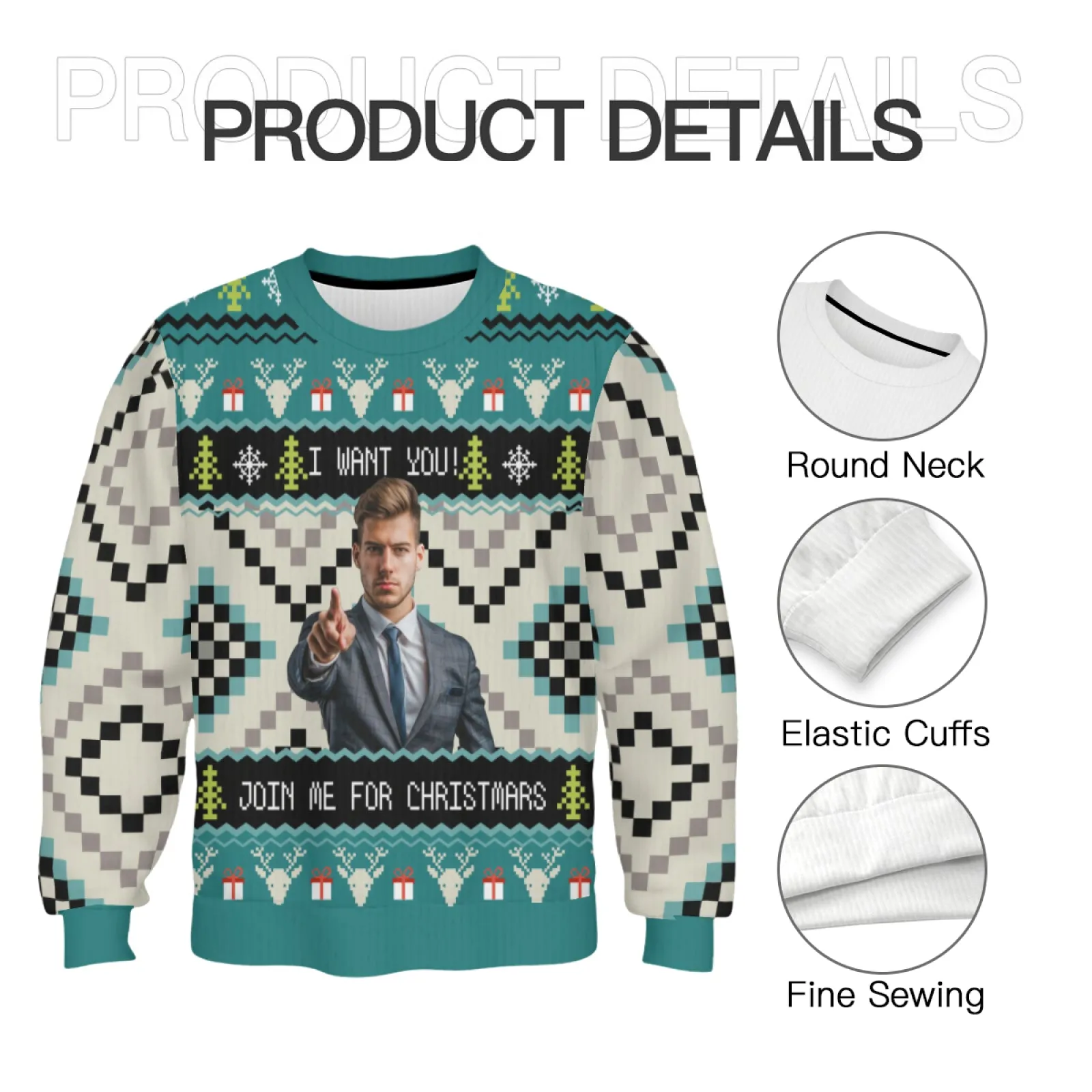 Custom Face "I Want You" Unisex Sweater for Men Women Christmas Ugly Sweater Xmas Party Personalized Photo Ugly Sweater